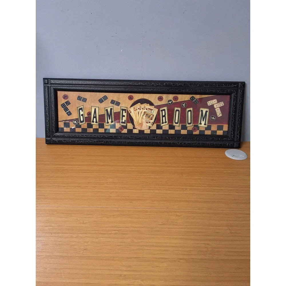 Game Room Framed Wall Art Casino Playing Cards Dominoes Crackle Frame 22.5x7.5
